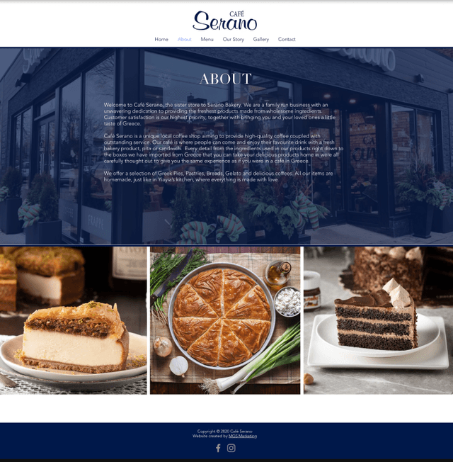 Original Serano Cafe website product and interior pages before redesign