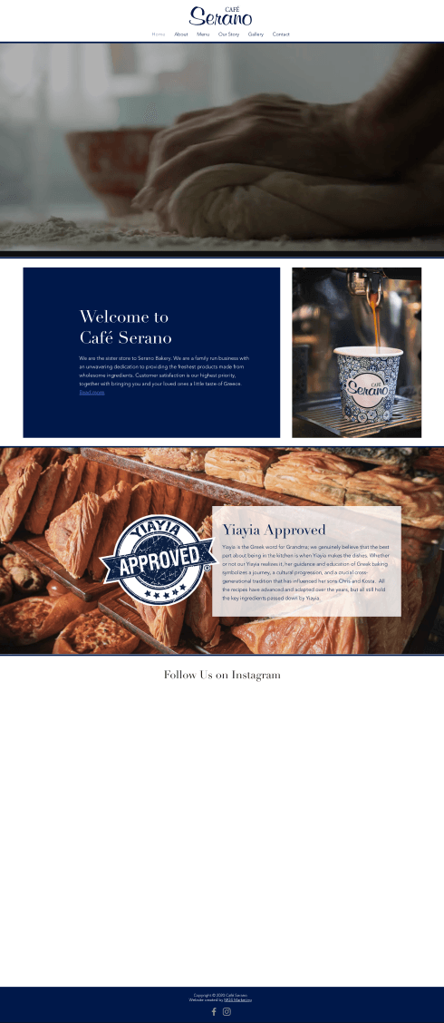 Original Serano Cafe website layout details before redesign