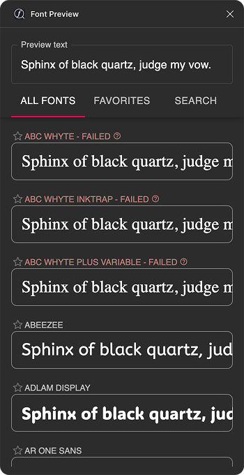Font Preview plugin: broken states and fragmented UI