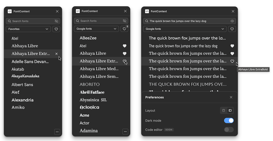 FontContext dark mode interface