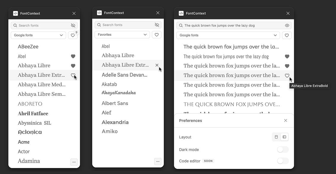 FontContext light mode interface